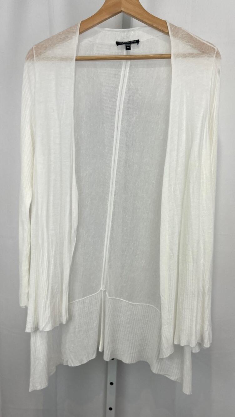 EILEEN FISHER Petite M PM Lightweight Cardigan Sweater Tunic Linen Blend White